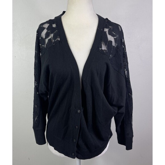 American Eagle Black Womens Cropped Cardigan Lightweight XL Lace Fairygrunge Y2K - Picture 1 of 12